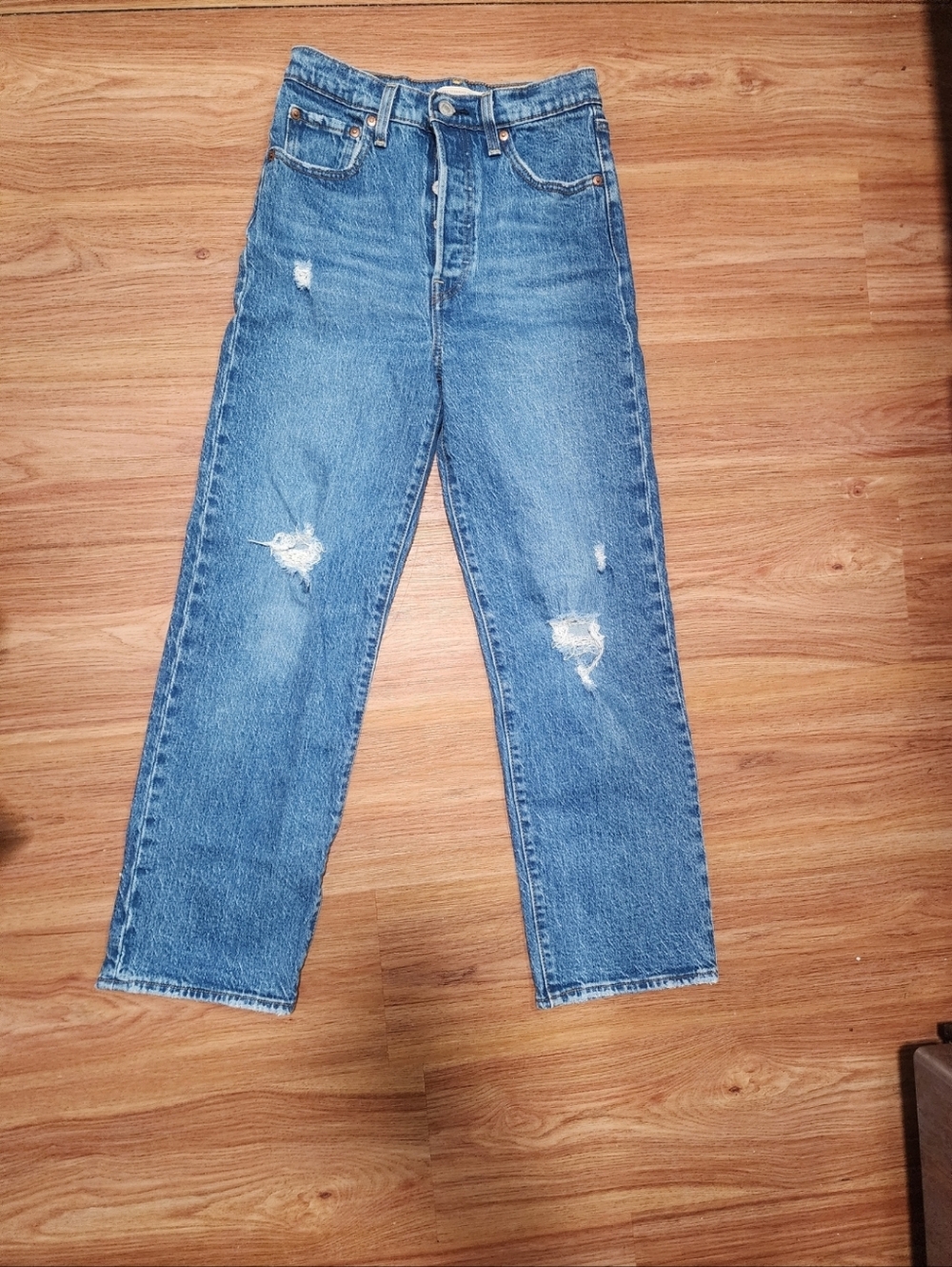 Classic Straight Fit Distressed Jeans - Blue